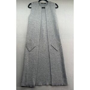 MAX JEANS Cardigan Womens Sz Medium Gray Knit Long Open Front Sleeveless Vest